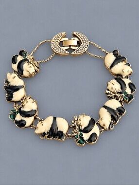 Vintage 1980s Panda Bear Slide Charm Bracelet